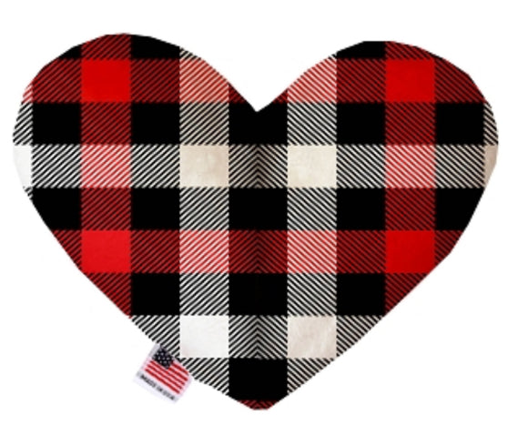 Stuffing Free Heart Dog Toy - Buffalo Plaid Red and White