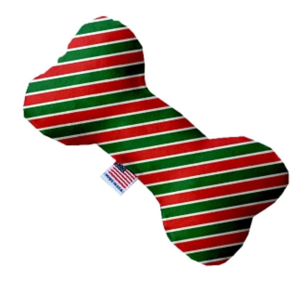 Stuffing Free Bone Dog Toy - Christmas Stripes