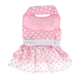 Polka Dot and Lace Dog Dress Set with Leash - Pink