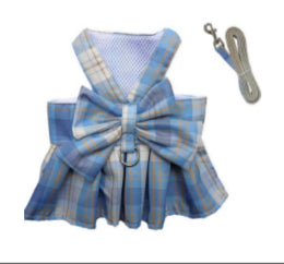 Paw-T Petz Blue Plaid Bow Harness Dress With Leash
